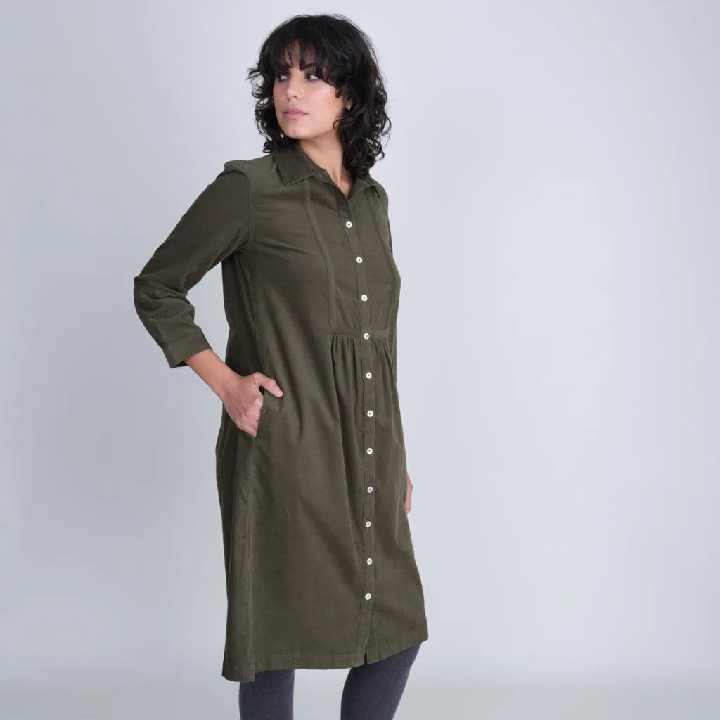 Tala Cotton Corduroy Midi Dress | Olive