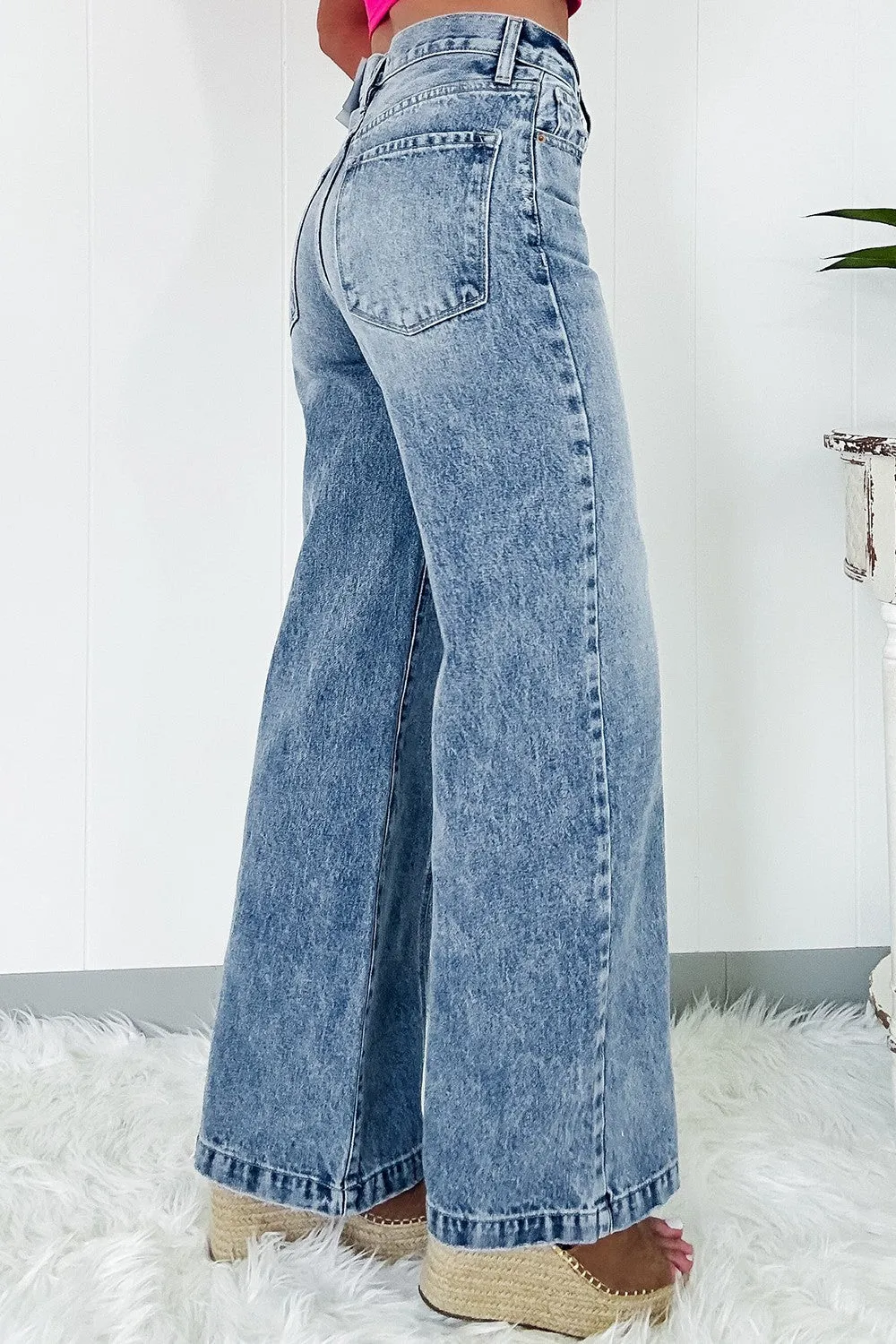 TEEK - High Waist Wide Leg Medium Wash Jeans