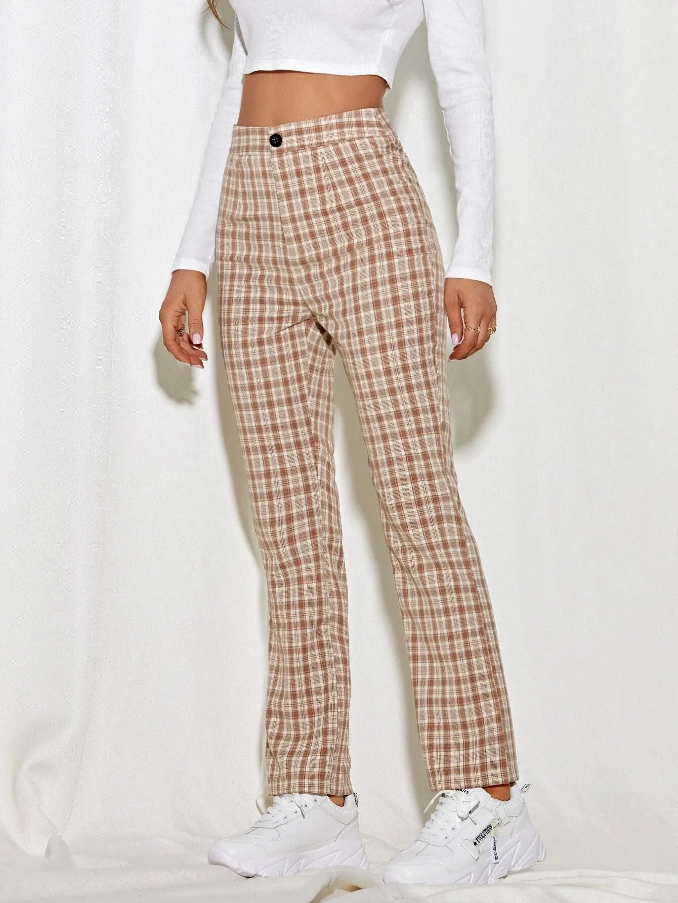 Toleet 2000s fashion 2024 Women's Spring and Summer Elegant Commuter Mid-Waist Plaid Fabric Flared Pants Artistic Trousers