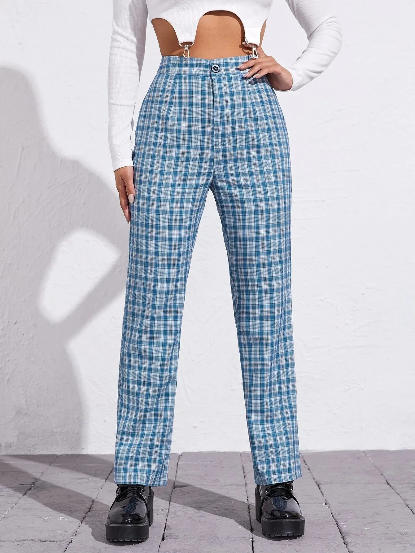 Toleet 2000s fashion 2024 Women's Spring and Summer Elegant Commuter Mid-Waist Plaid Fabric Flared Pants Artistic Trousers