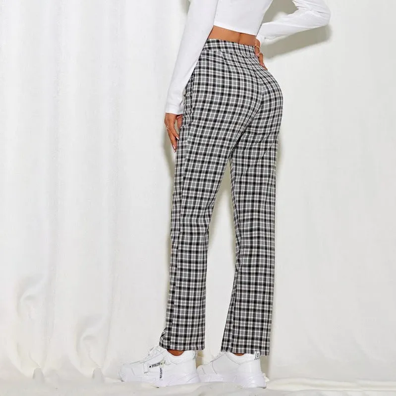 Toleet 2000s fashion 2024 Women's Spring and Summer Elegant Commuter Mid-Waist Plaid Fabric Flared Pants Artistic Trousers