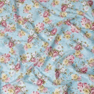 Uragiri Cotton Voile Fabric - Powder Blue with Romantic Rose Print, 110 cm Wide, Japanese Quality-D17728