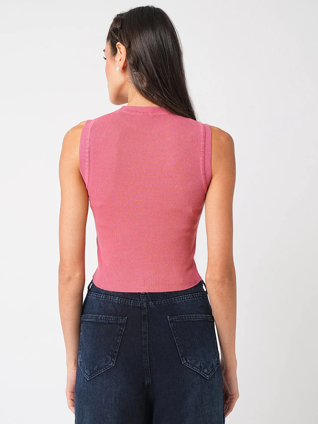 Women Flat Knitted Solid Slim Fit Crop Top