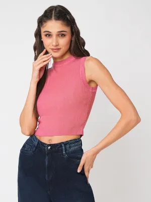 Women Flat Knitted Solid Slim Fit Crop Top