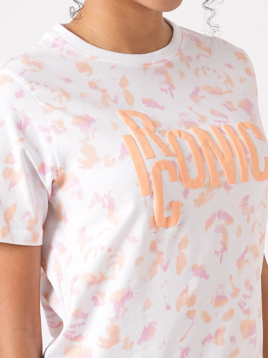 Women Orange/Peach Tie & Dye Printed Boxy T-Shirt