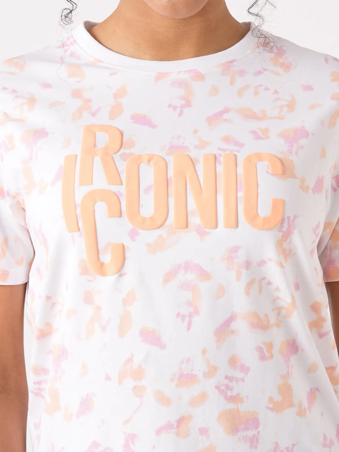 Women Orange/Peach Tie & Dye Printed Boxy T-Shirt