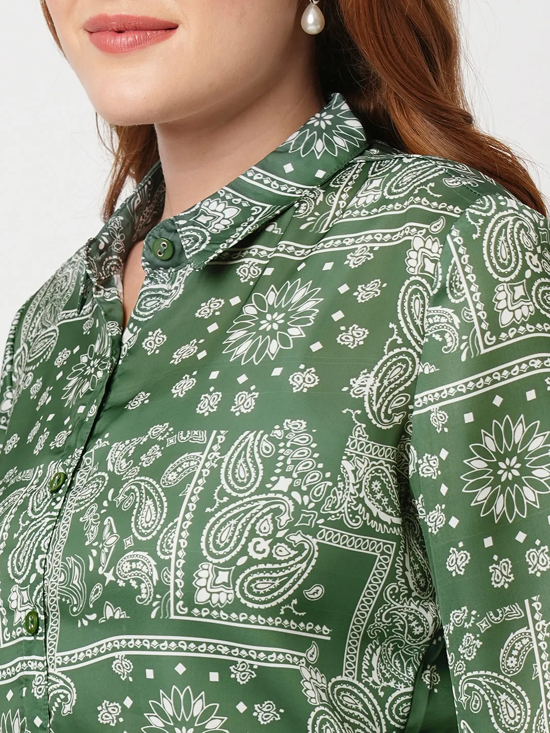 Women Slim Fit Bandana Print Jade Shirt