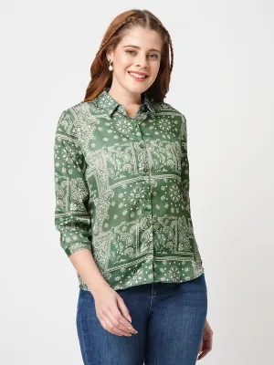 Women Slim Fit Bandana Print Jade Shirt