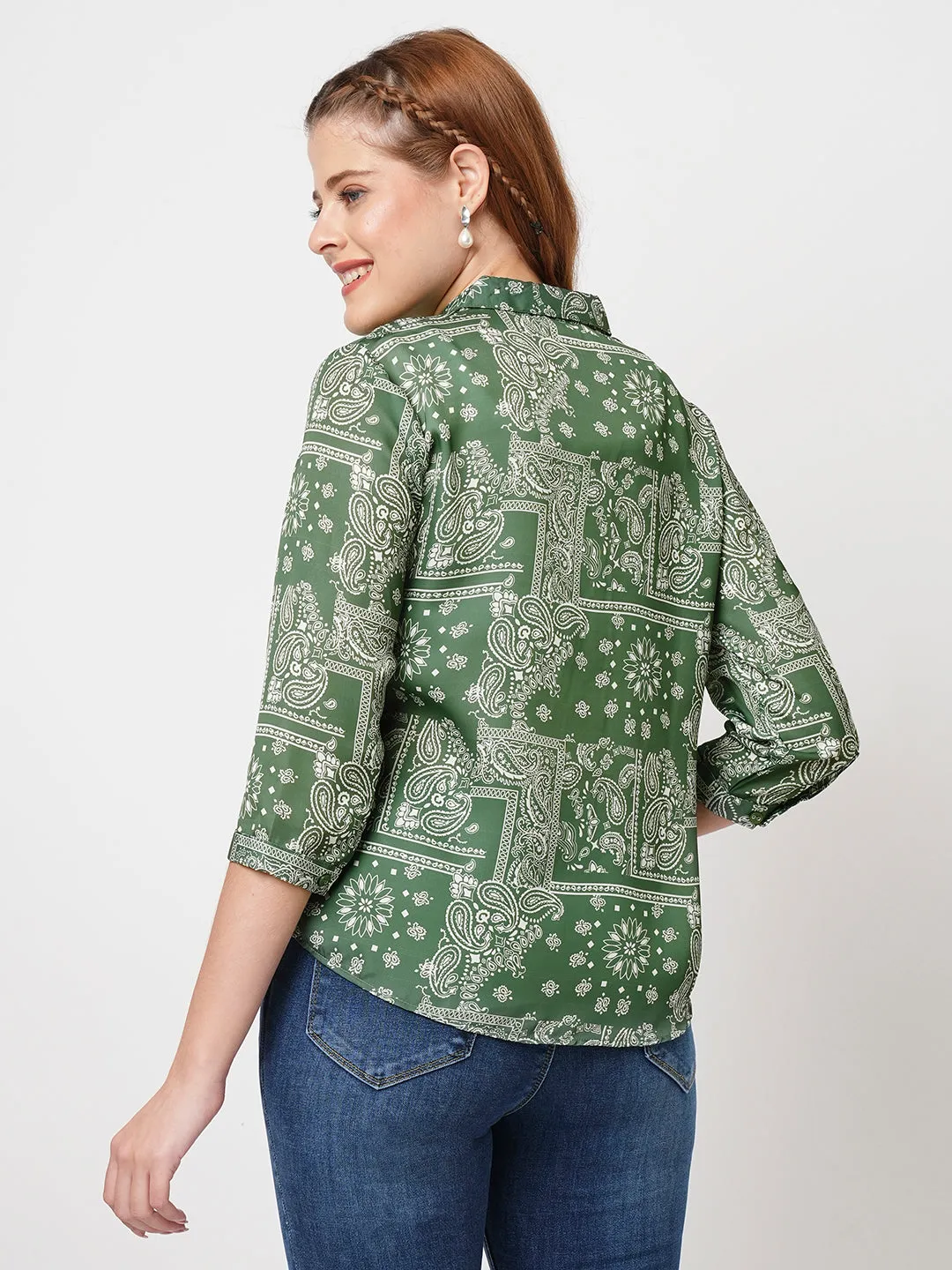 Women Slim Fit Bandana Print Jade Shirt