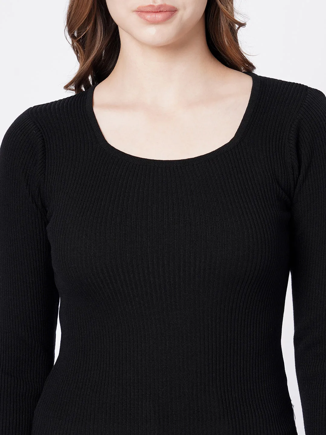 Women Slim Fit Black Crop T-Shirt