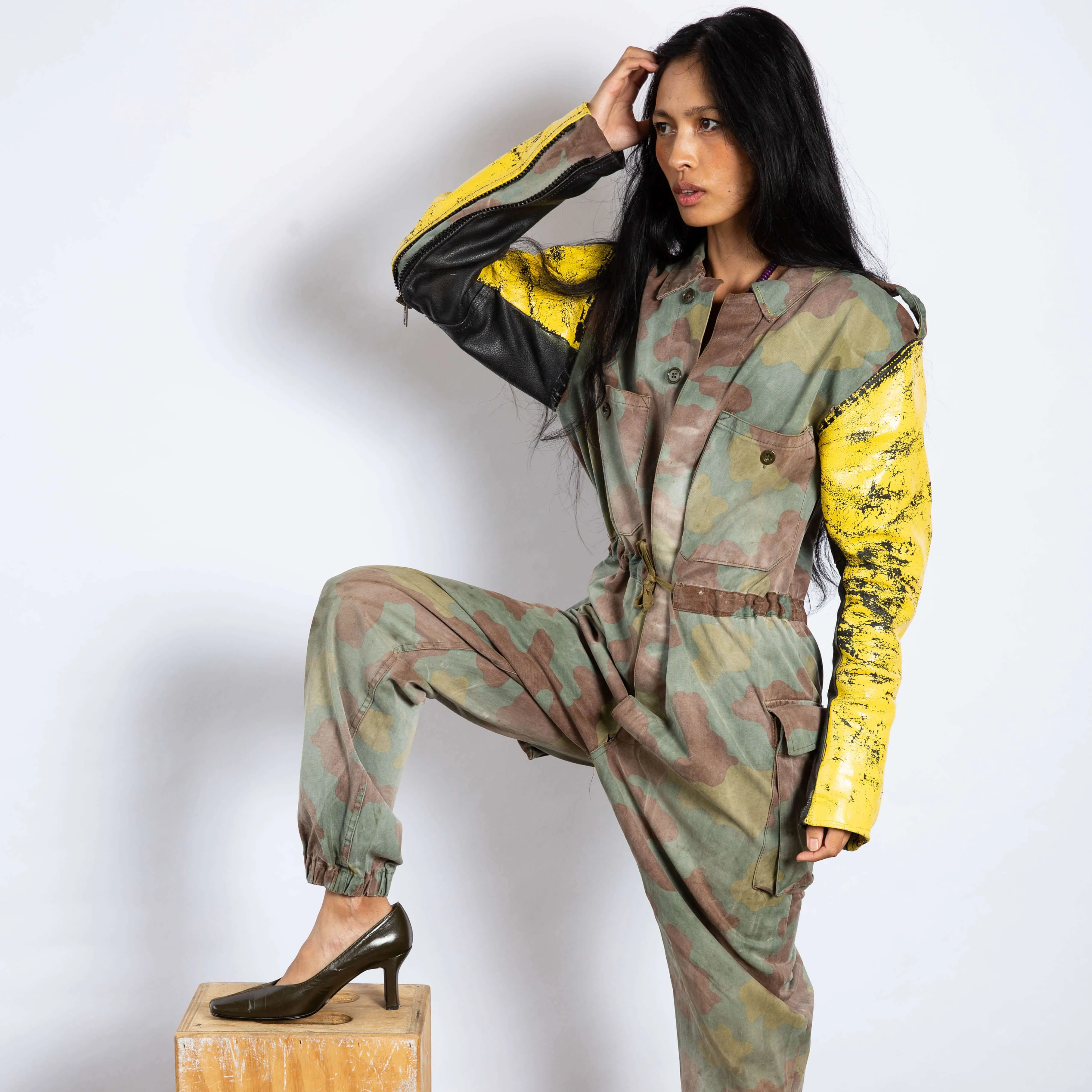 Yellow Moto and Camo Reworked Jumpsuit